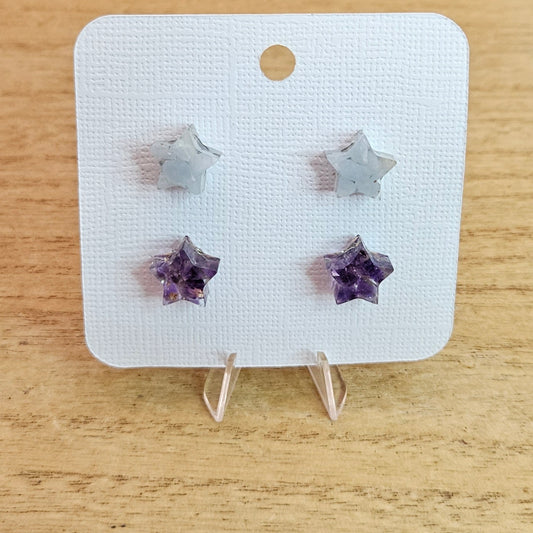Resin Star Stud Set. Angelite and Amethyst.