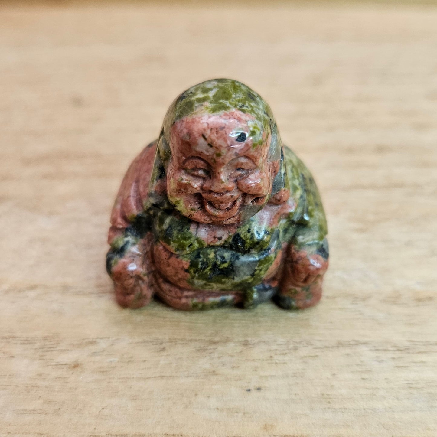Unakite Laughing Buddha Carving.