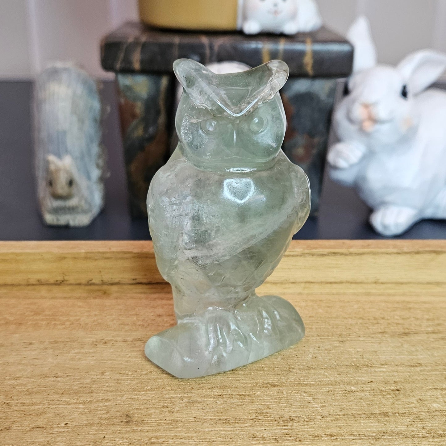 Green Fluorite Owl Carving.