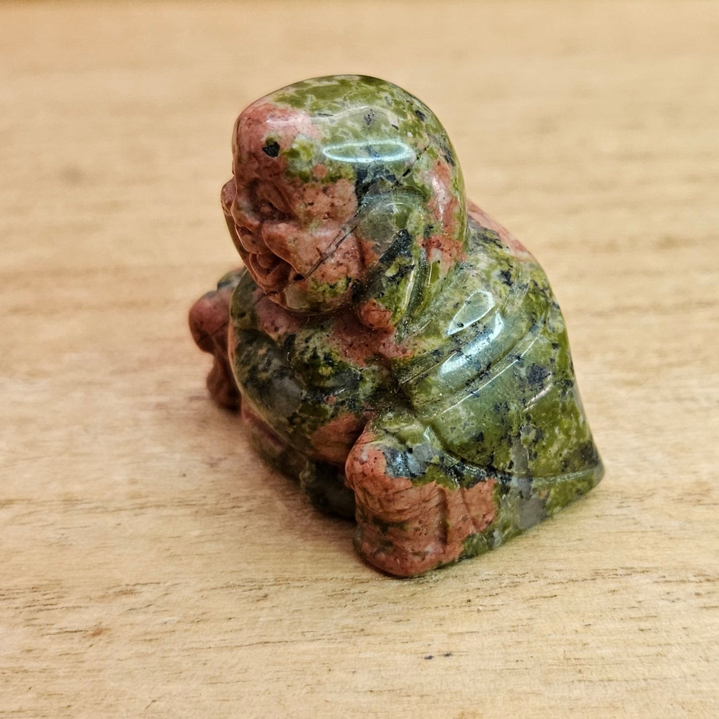 Unakite Laughing Buddha Carving.