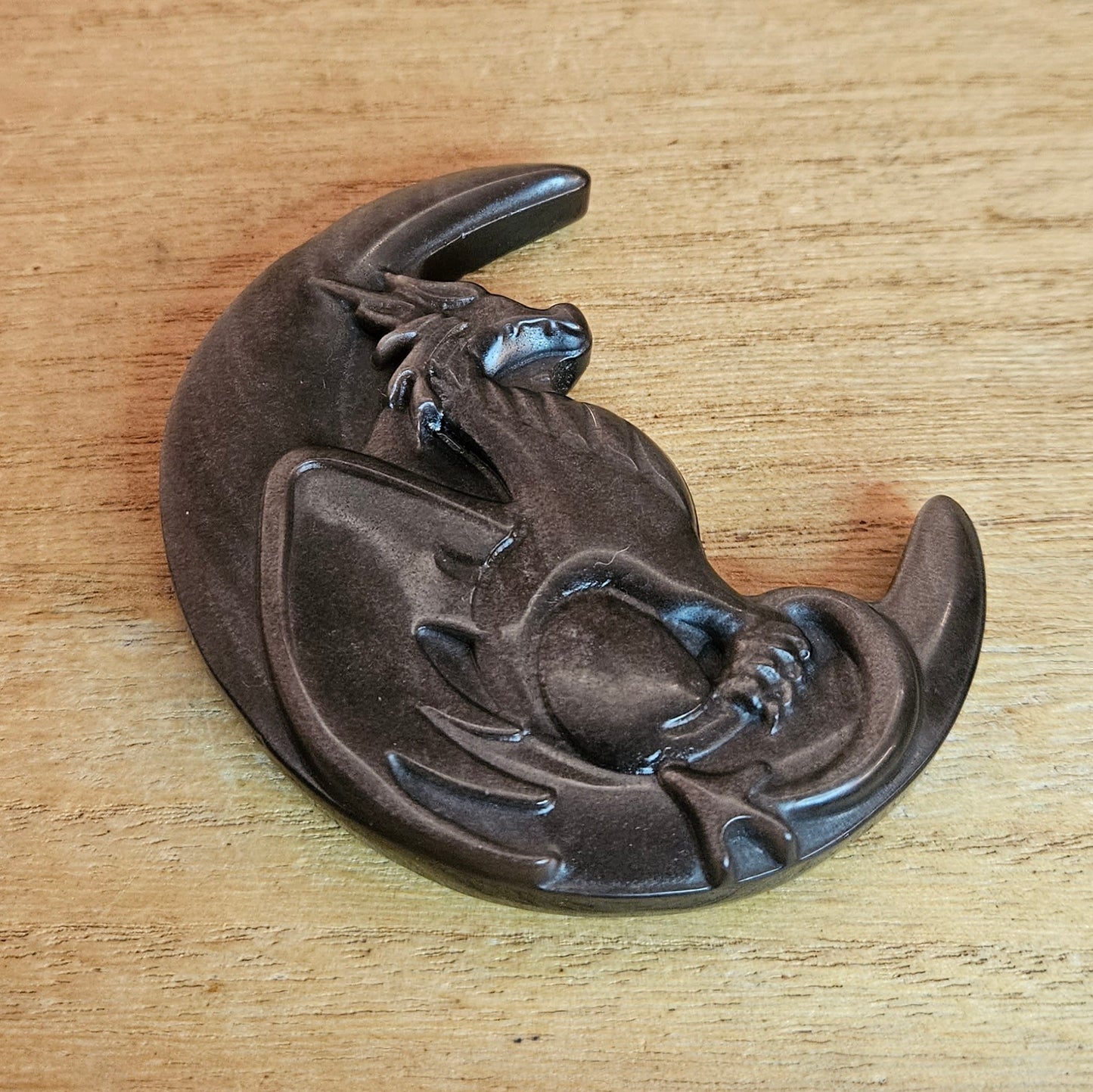 Silver Sheen Obsidian Moon Dragon Flat Carving.