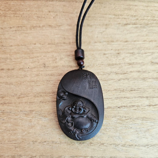 Wooden Buddha Pendant and Cord Necklace.