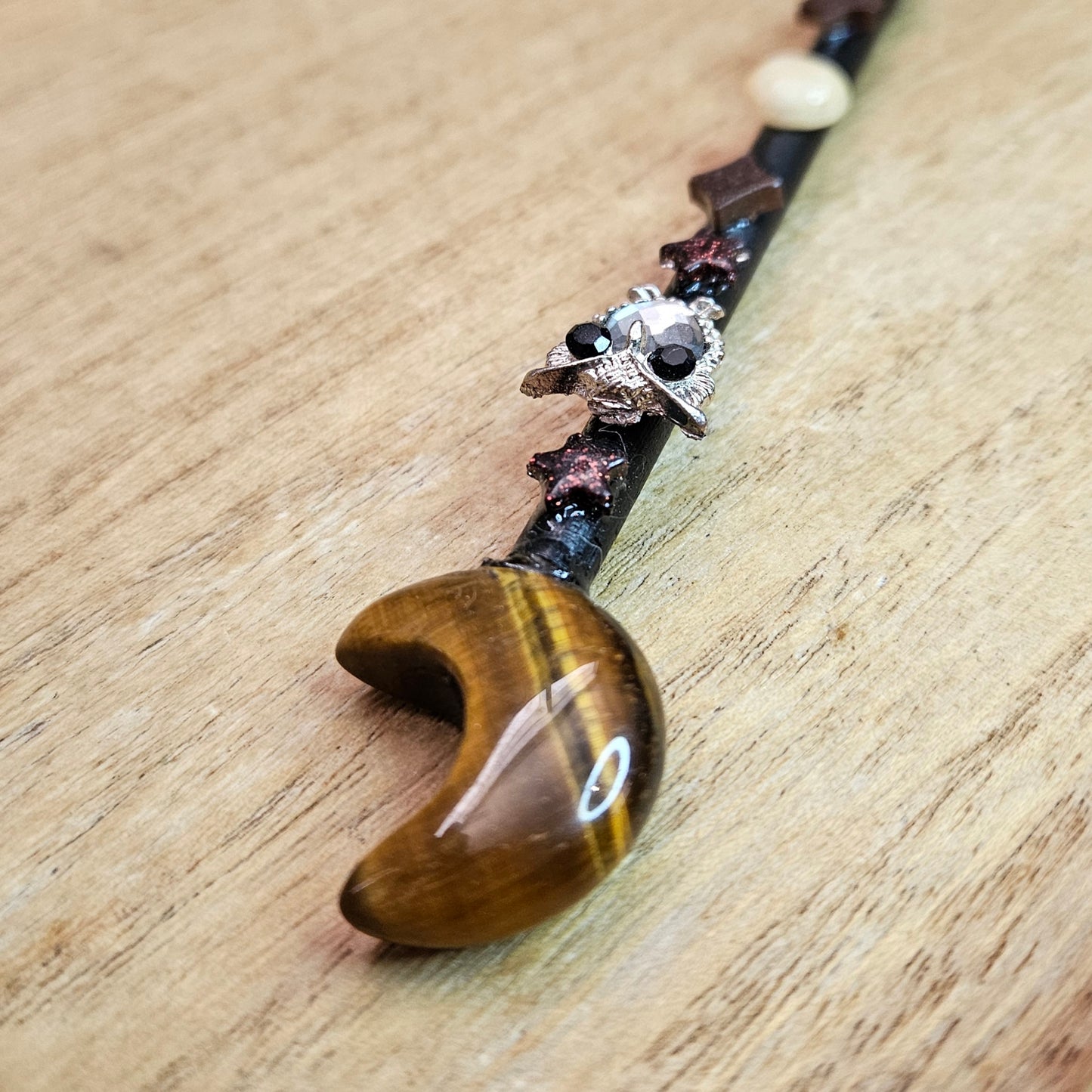 Black Moon Owl Wand. Tiger's Eye.