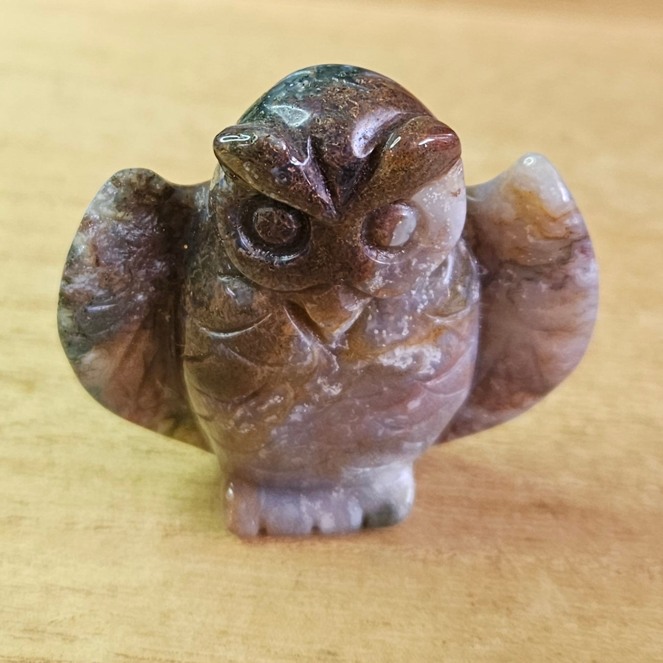 Moss Agate Owl Carving.