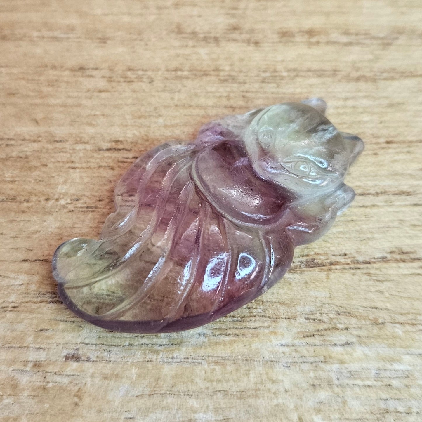 Fluorite Ninetail Fox Flat Carving.