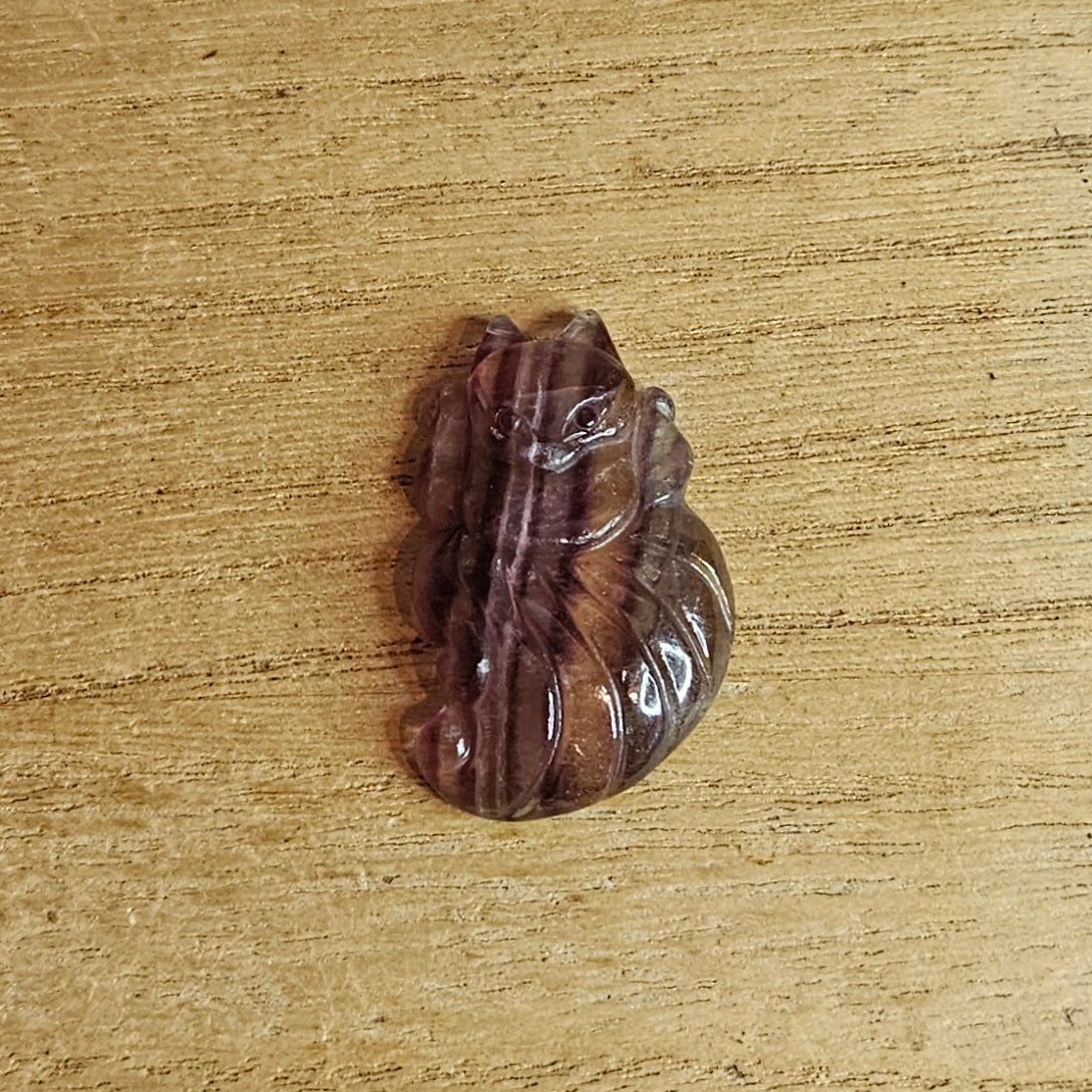 Candy Fluorite Ninetail Fox Flat Carving.