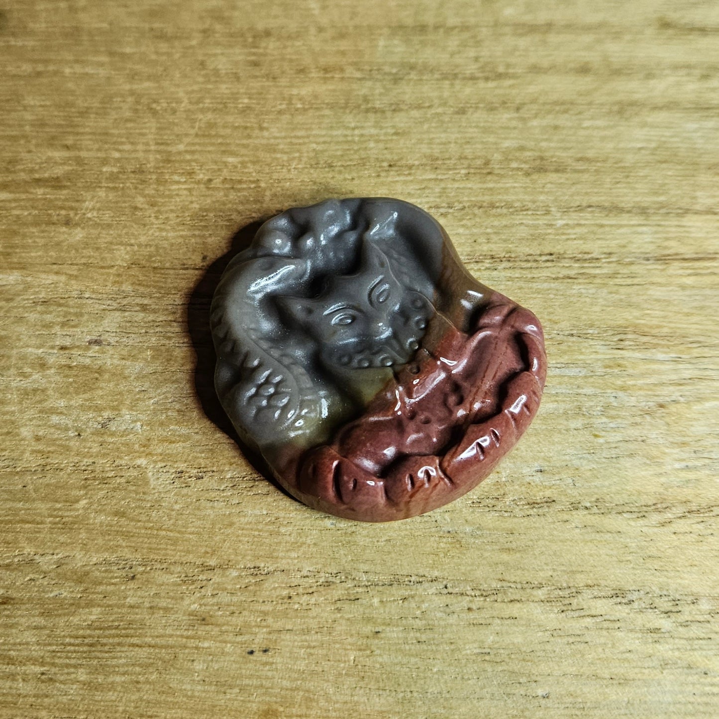 Polychrome Jasper Yoga Fox Flat Carving.