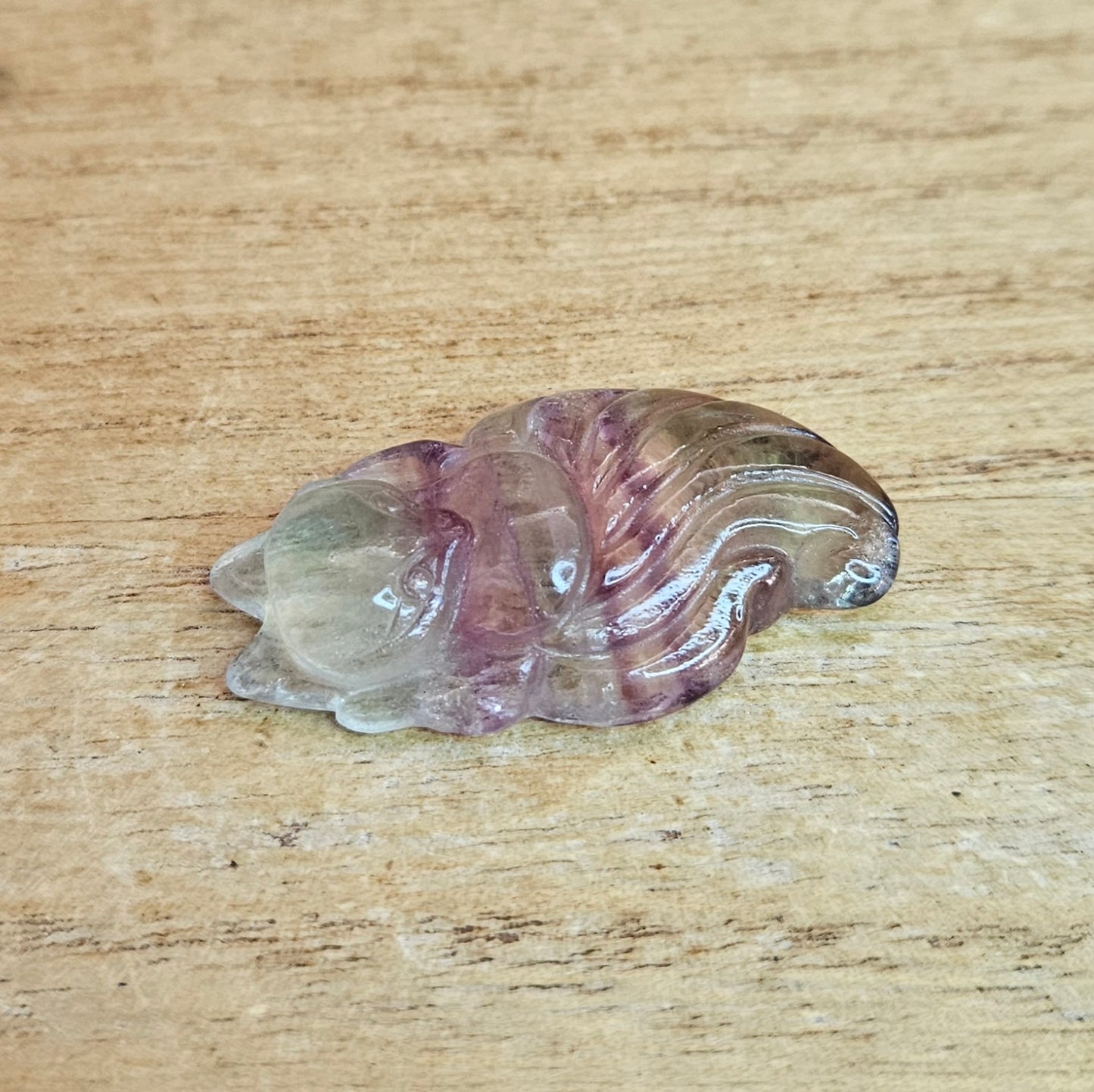 Fluorite Ninetail Fox Flat Carving.