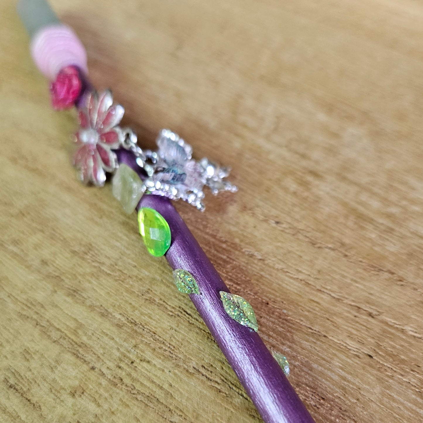 Pink Butterfly & Flower Wand. Green Aventurine.