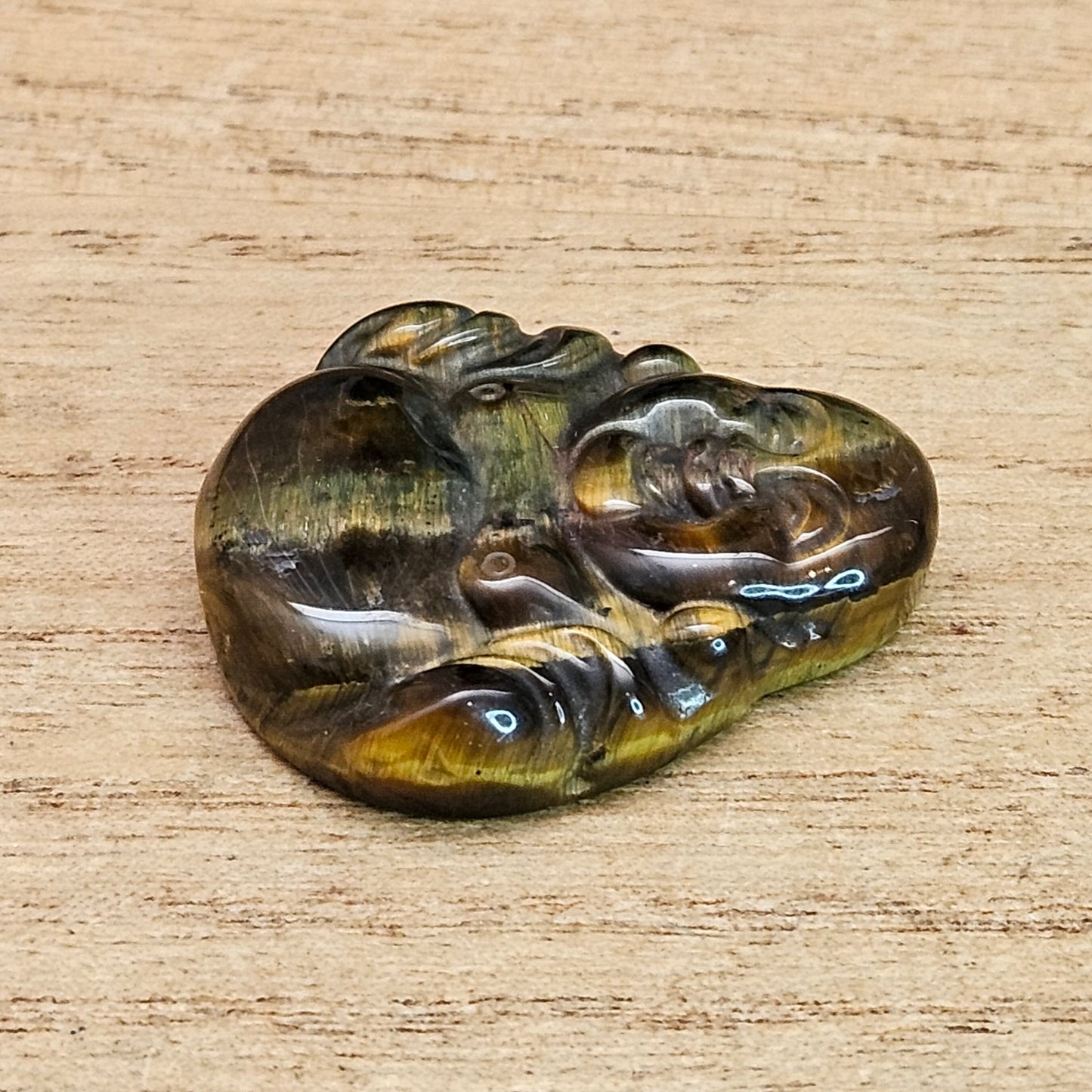 Tigers Eye Laughing Buddha Carving.