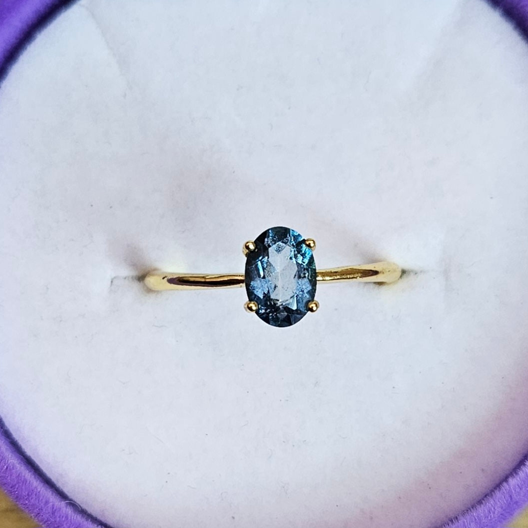 Blue Topaz Gold Band Adjustable Ring.