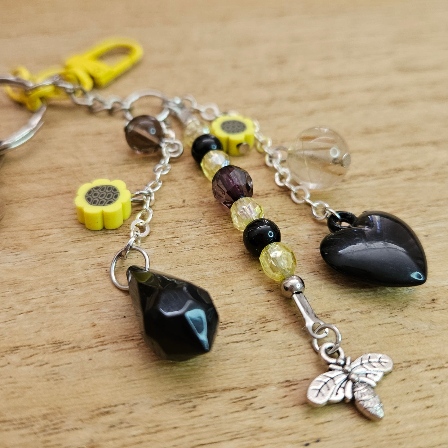 Bumblebee Keychain. Handmade Gold Rutile Keychain.