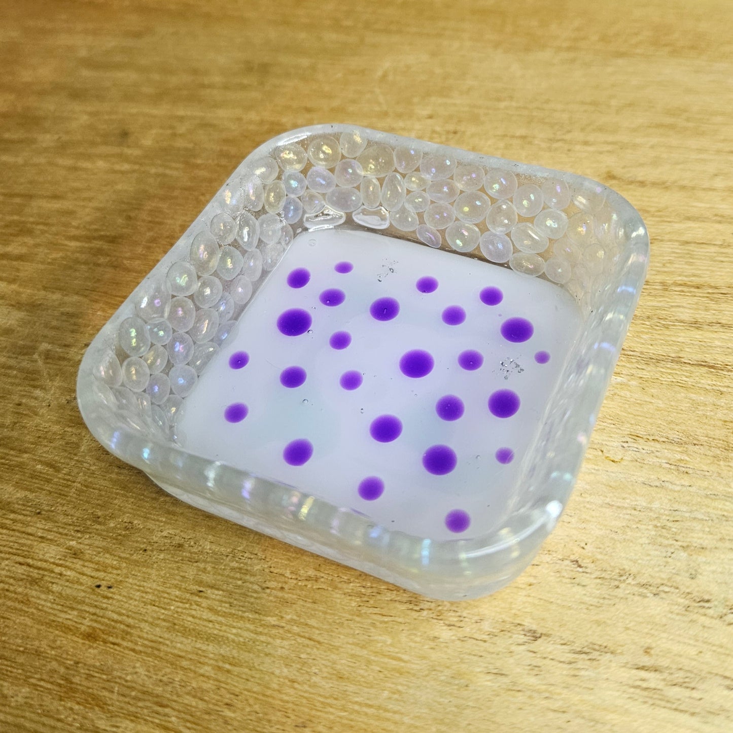 Purple Dot Dish. Aura Quartz Trinket Dish.