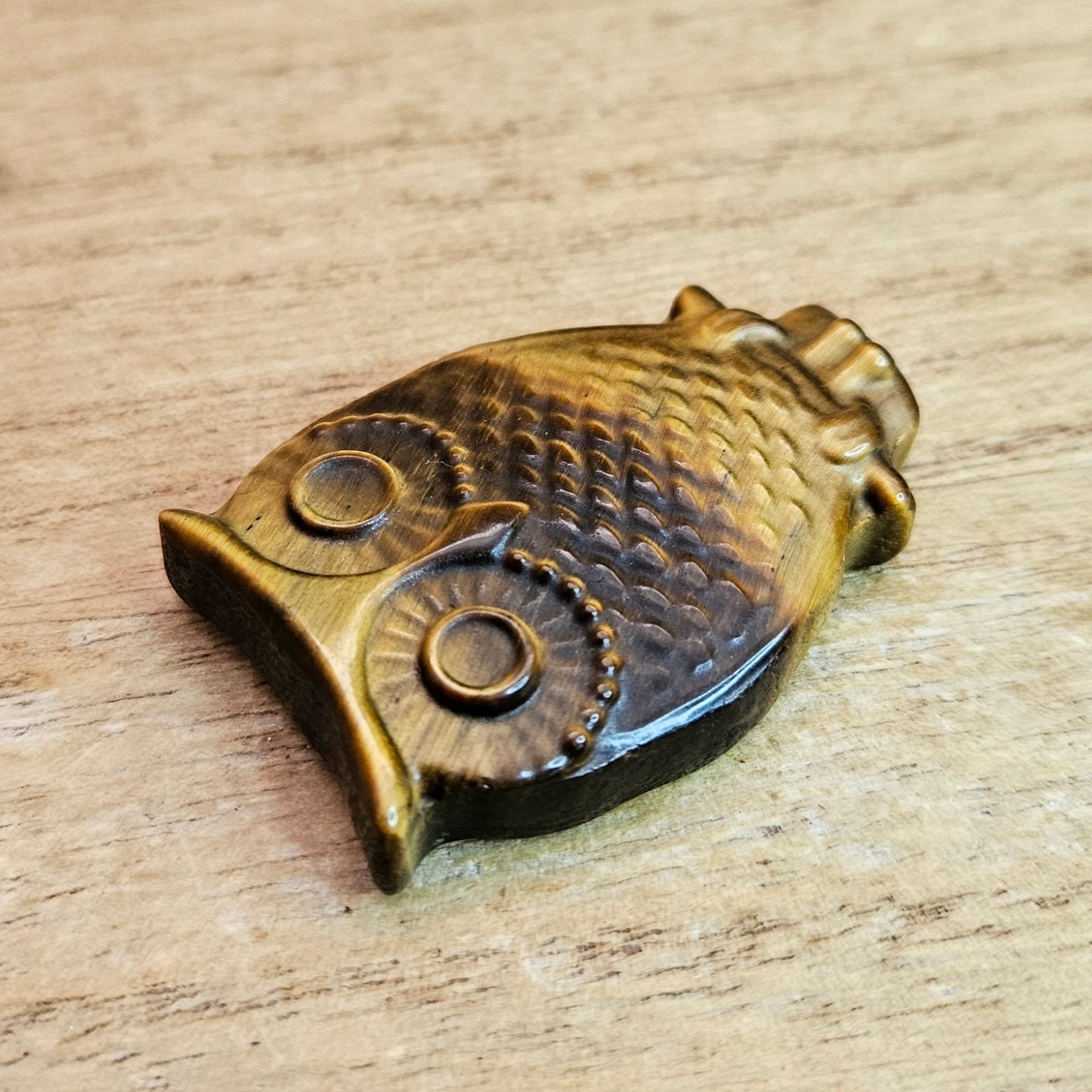 Tigers Eye Owl Flat Carving.