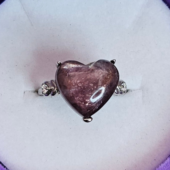 Purple Lepidolite Heart Adjustable Ring.