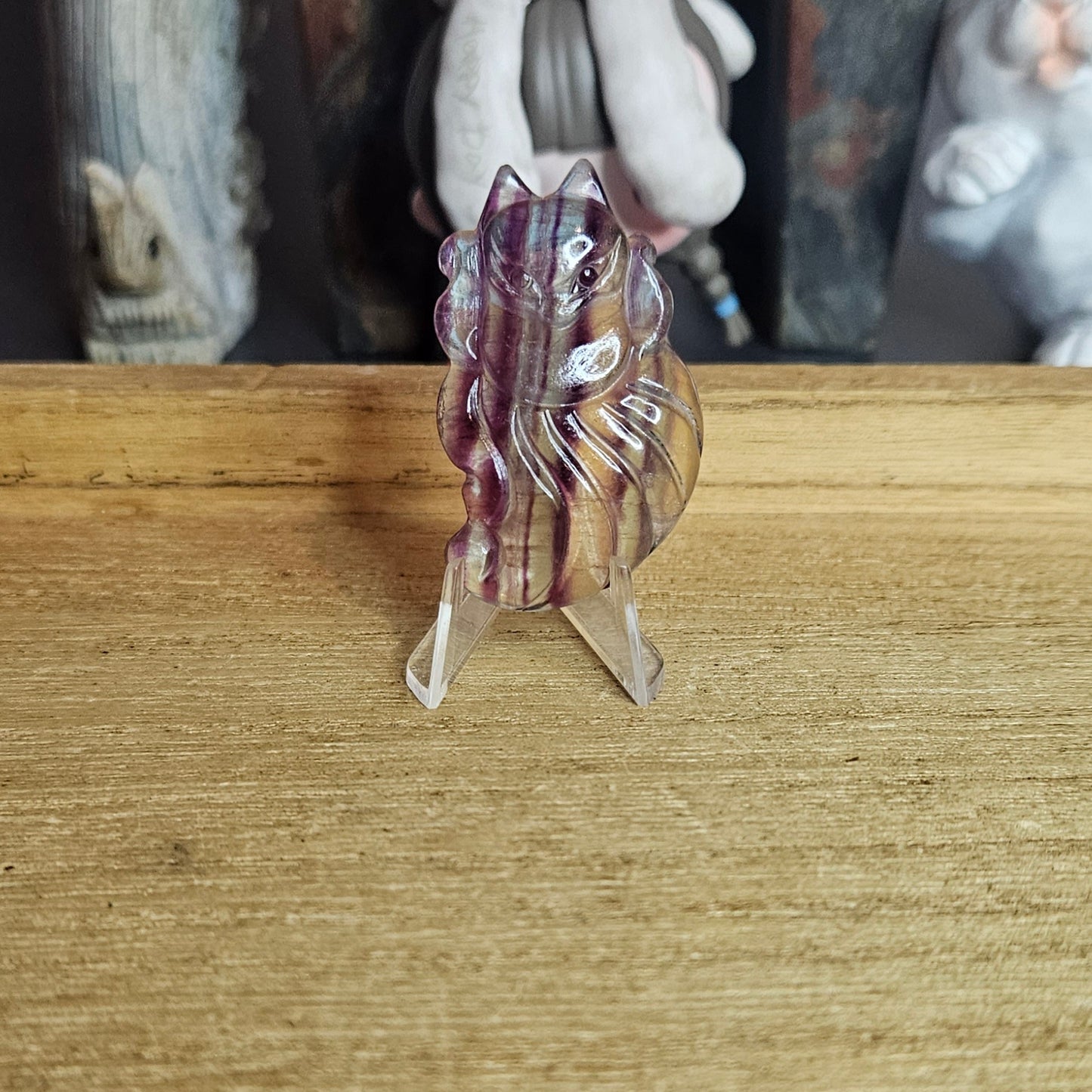 Candy Fluorite Ninetail Fox Flat Carving.