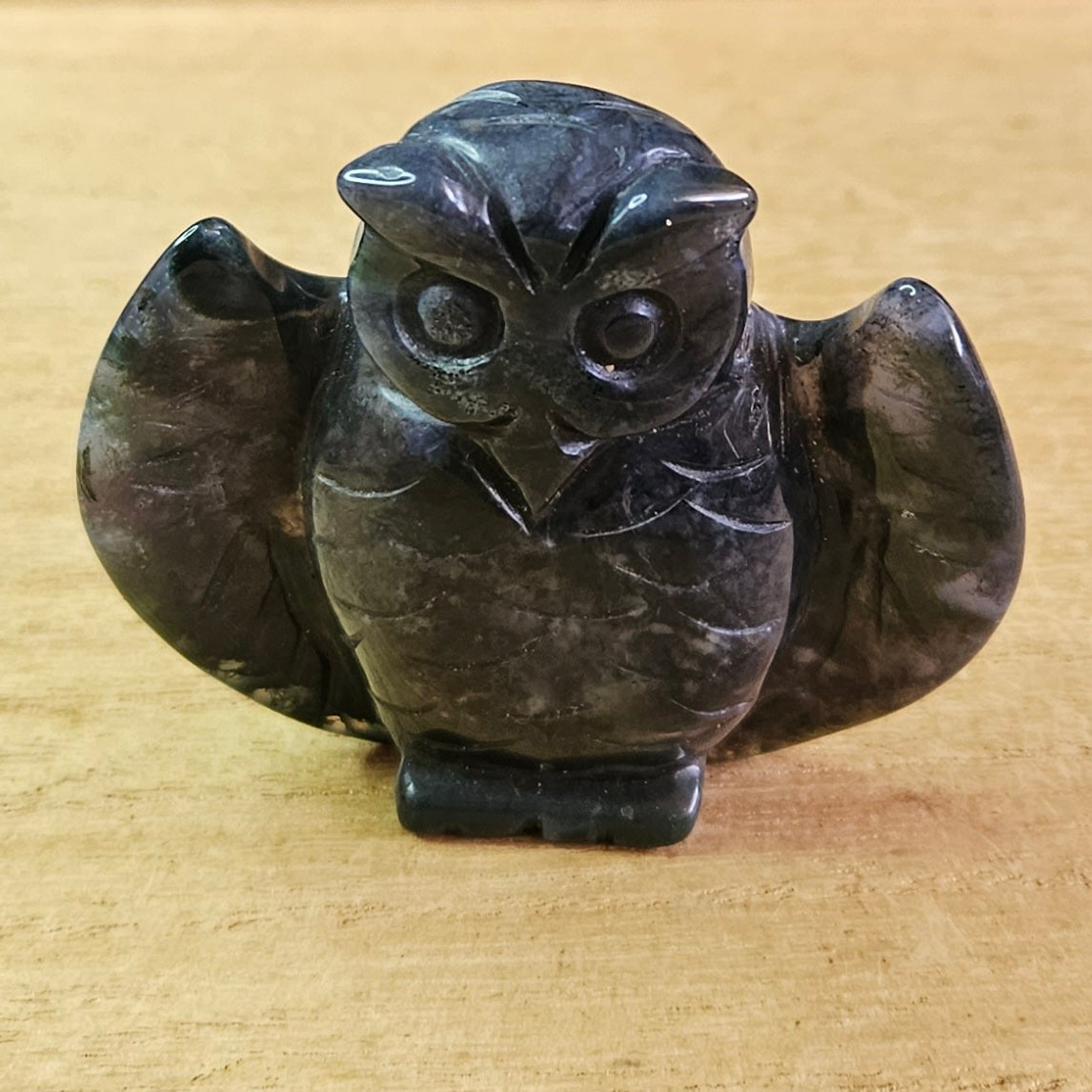 Moss Agate Owl Carving.