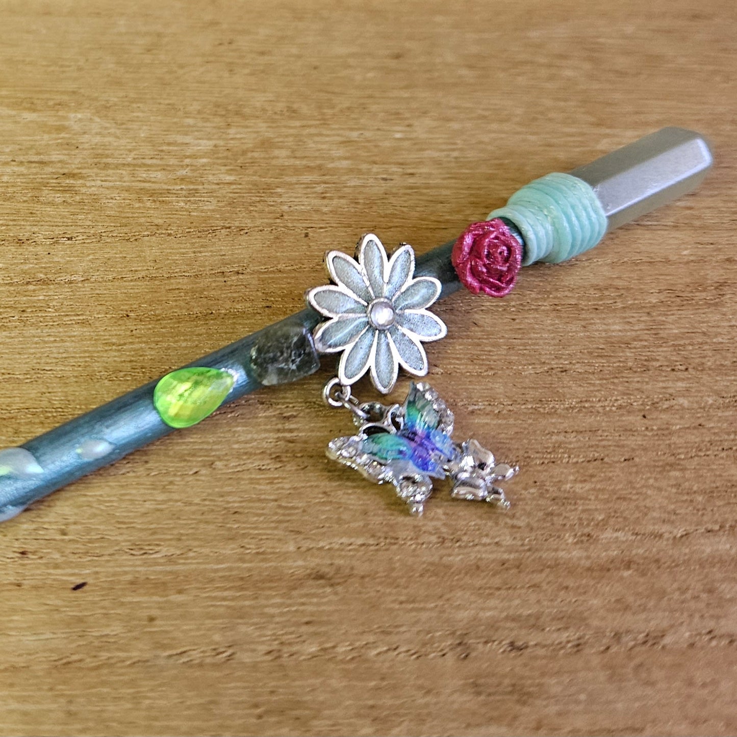 Green Butterfly & Flower Wand. Green Aventurine.