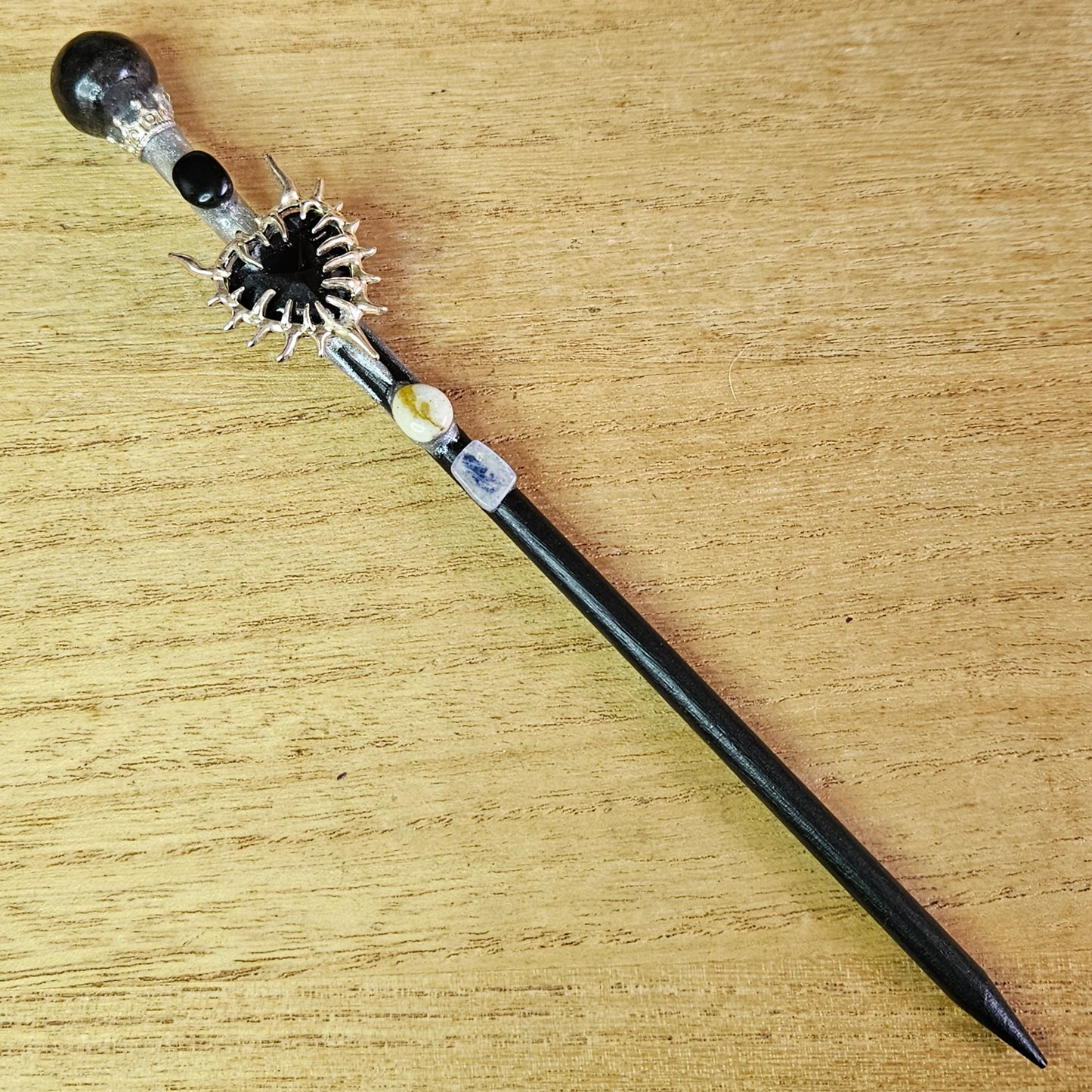 Black Spiked Heart Wand. Obsidian.
