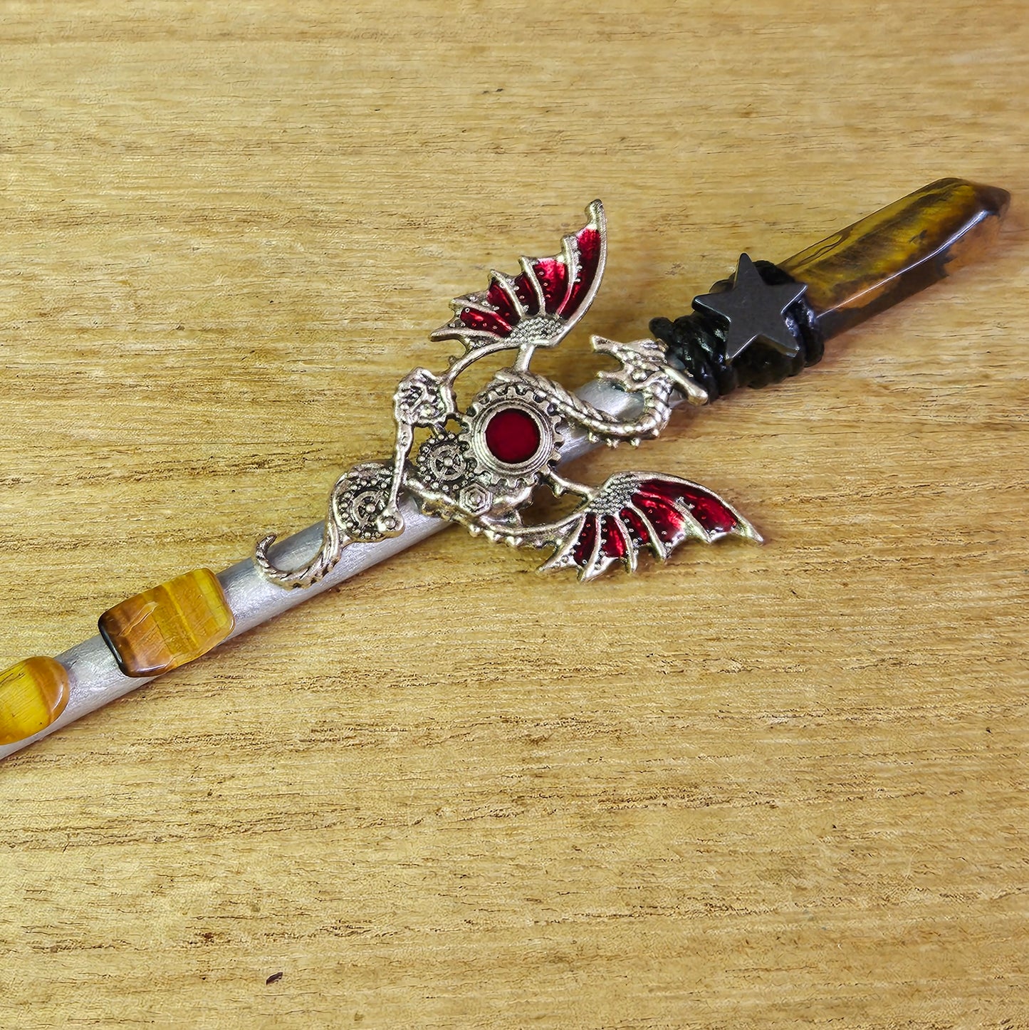 Silver Dragon Star Wand. Tiger's Eye.