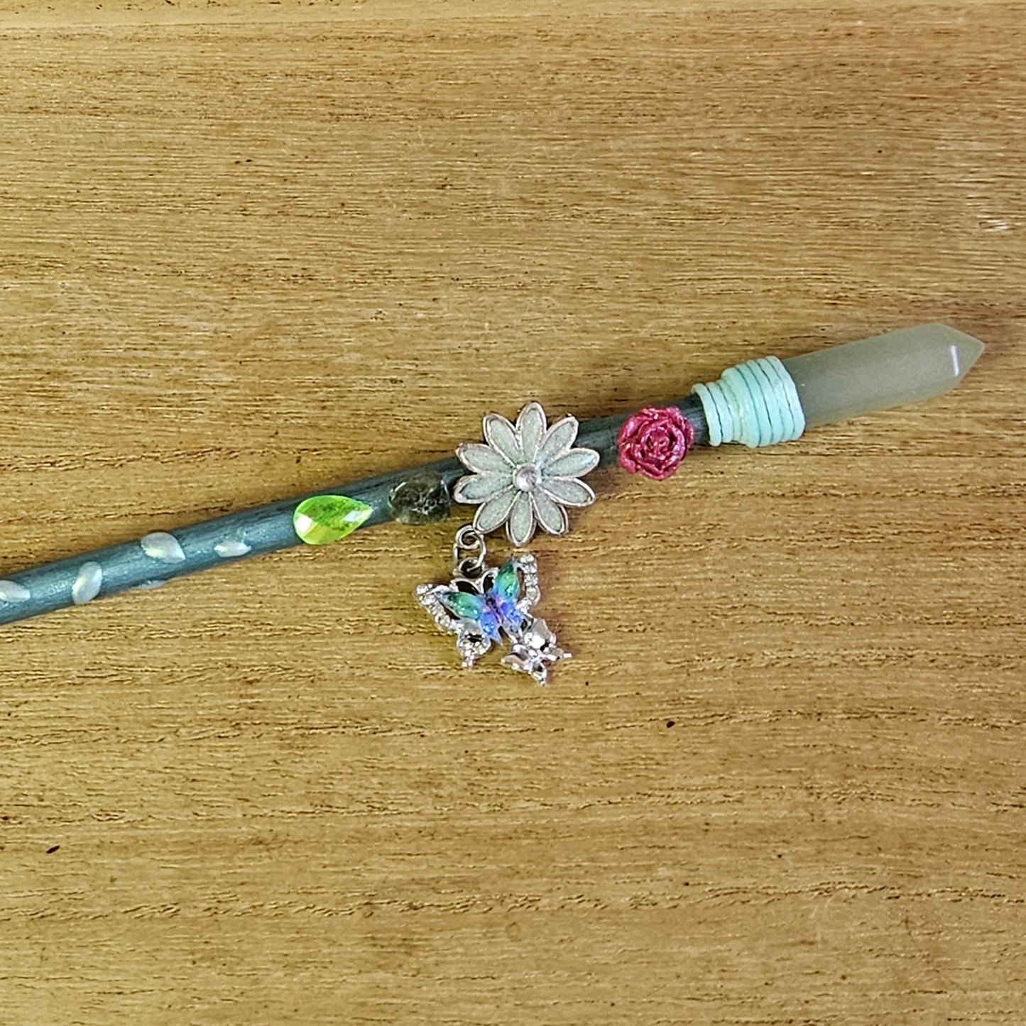 Green Butterfly & Flower Wand. Green Aventurine.