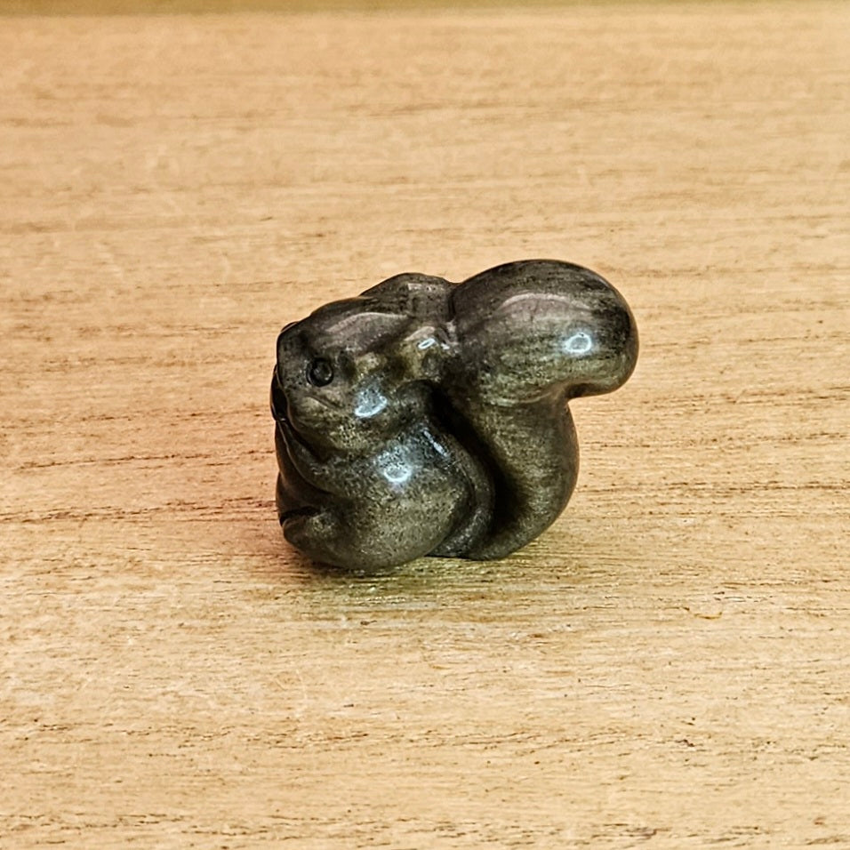 Gold Sheen Obsidian Squirrel Carving.