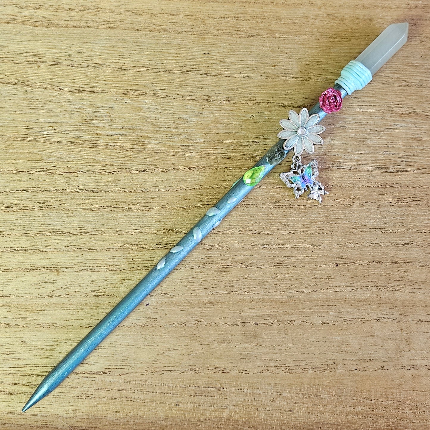 Green Butterfly & Flower Wand. Green Aventurine.