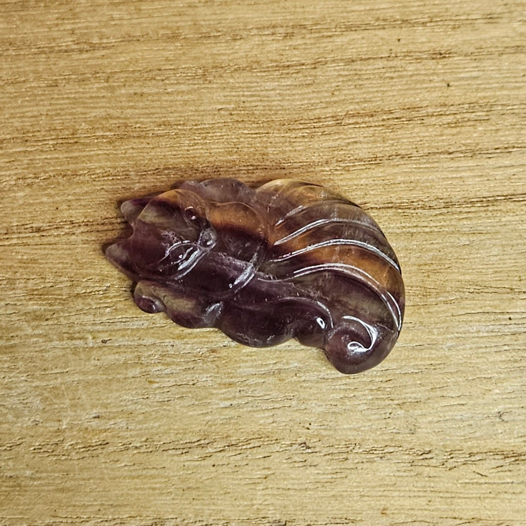 Candy Fluorite Ninetail Fox Flat Carving.