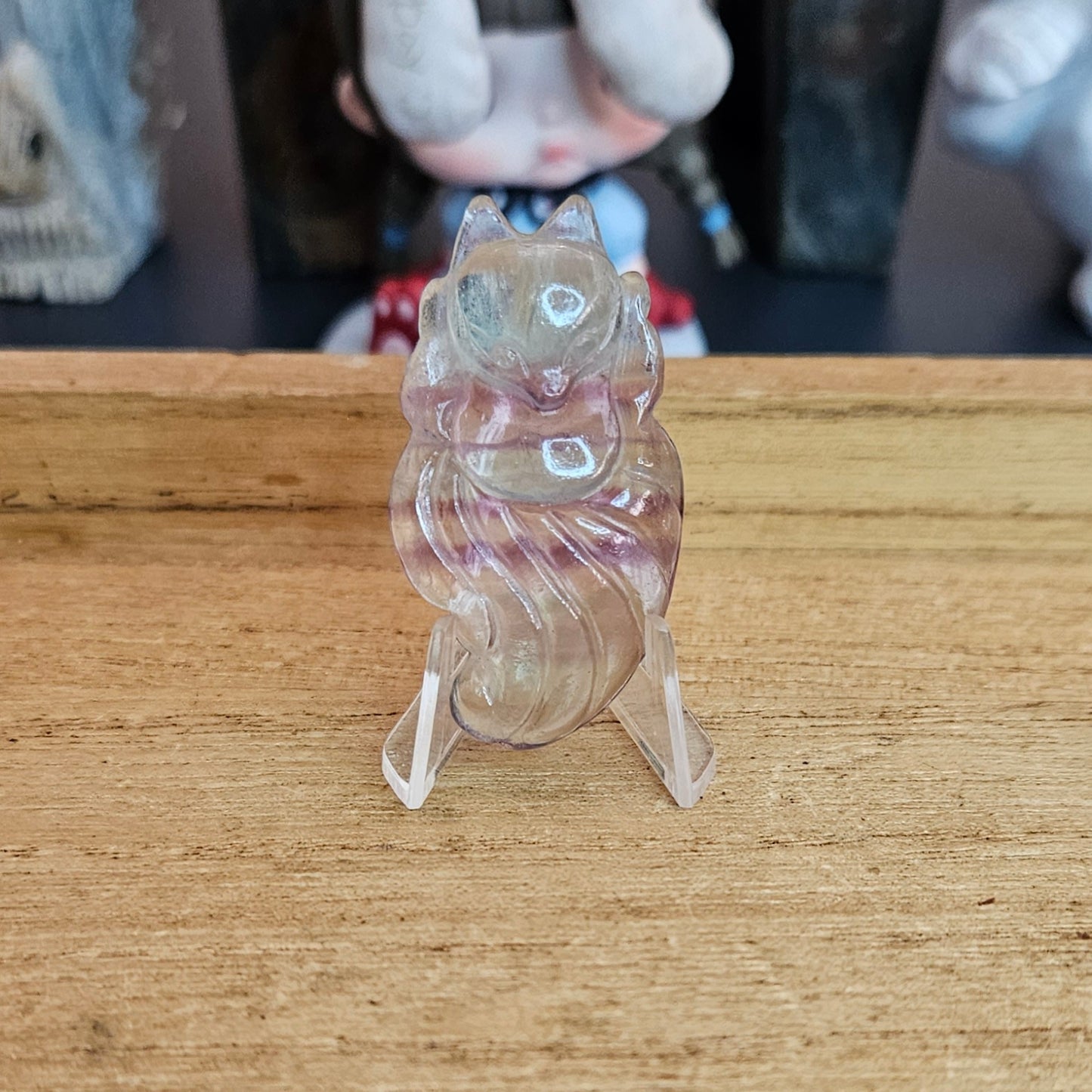 Fluorite Ninetail Fox Flat Carving.