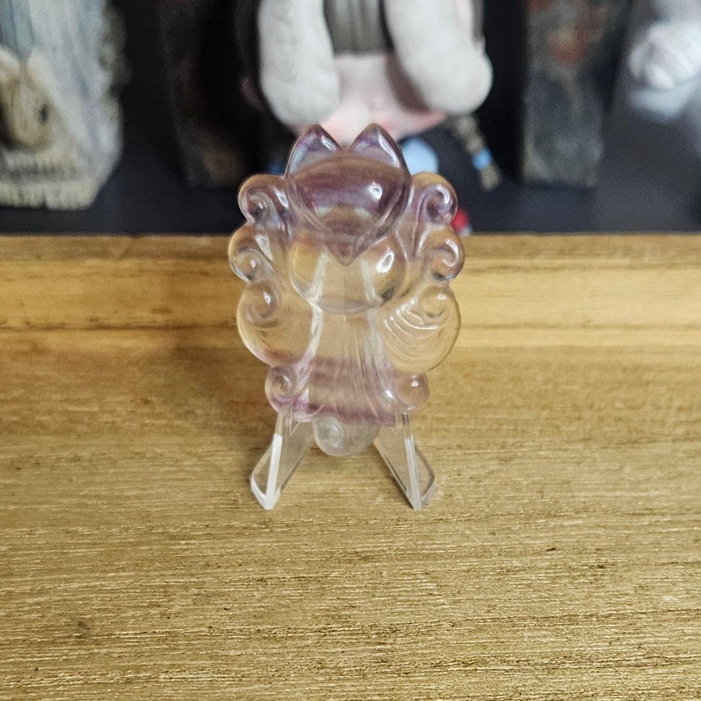 Candy Fluorite Ninetail Fox Flat Carving.