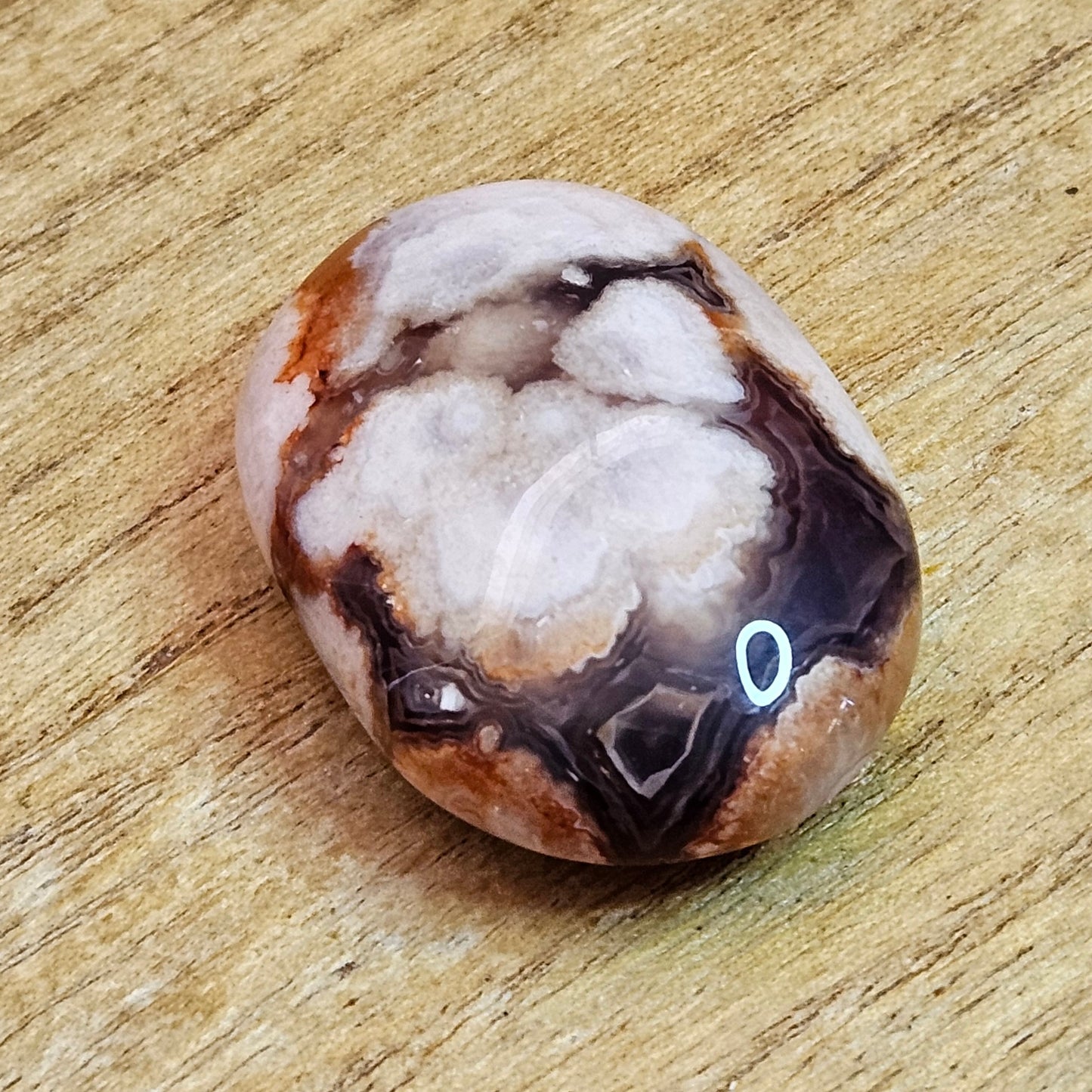 Black Flower Agate Palmstone.