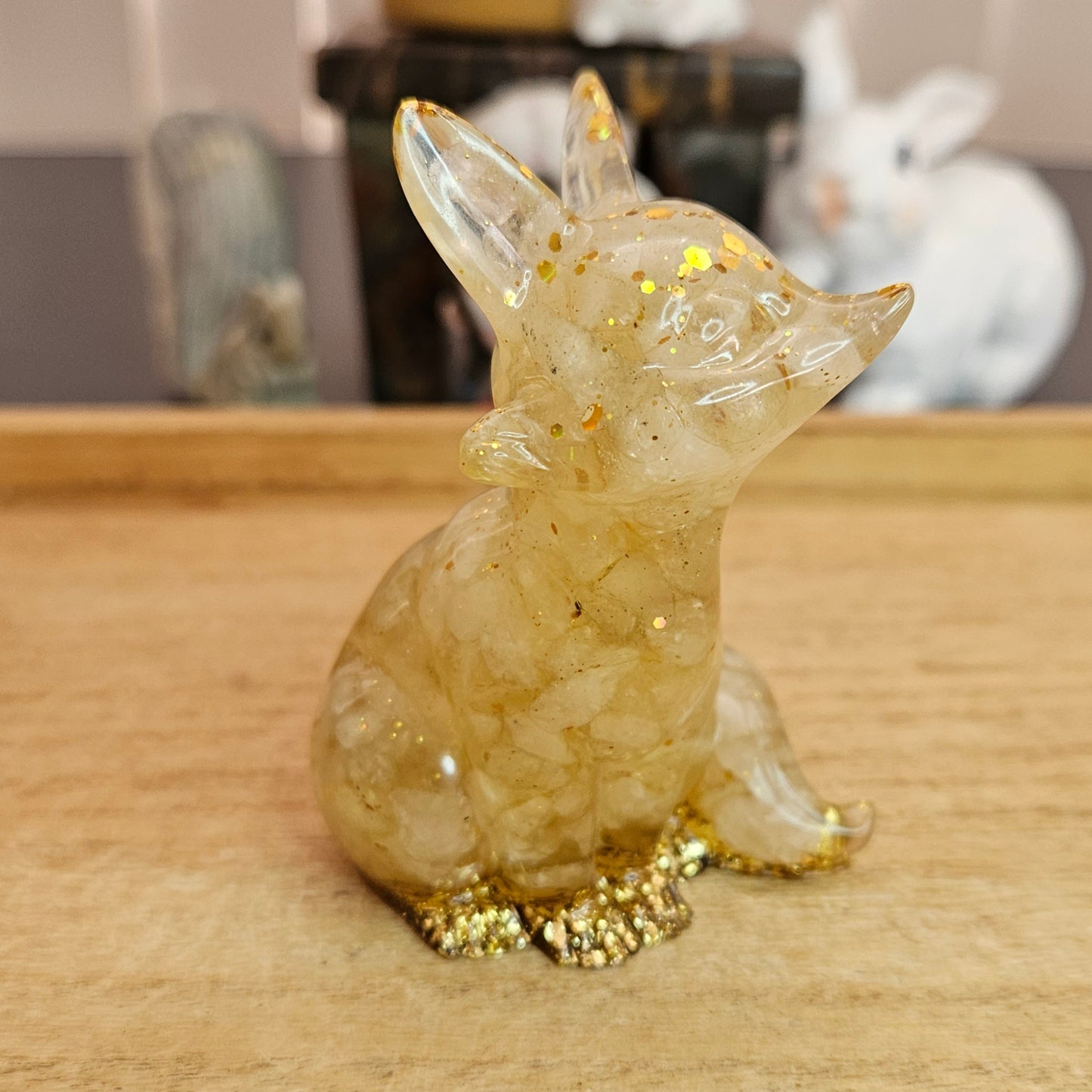 Lemon Quartz Resin Fox Ornament.