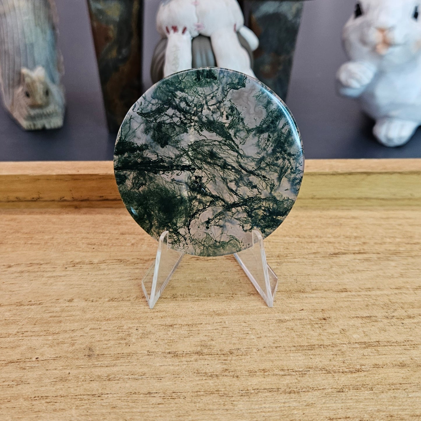 Moss Agate Disk Carving.