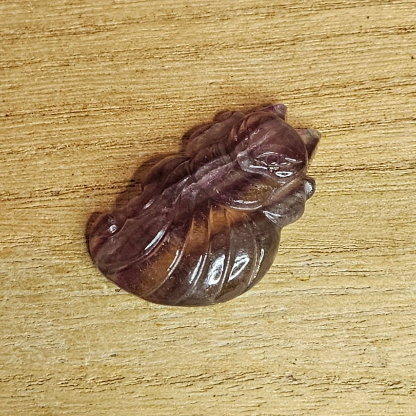 Candy Fluorite Ninetail Fox Flat Carving.