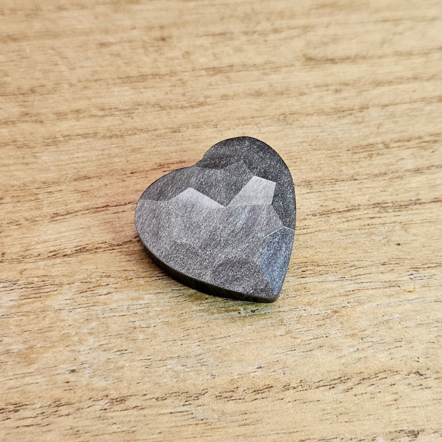 Silver Sheen Obsidian Faceted Heart Carving.