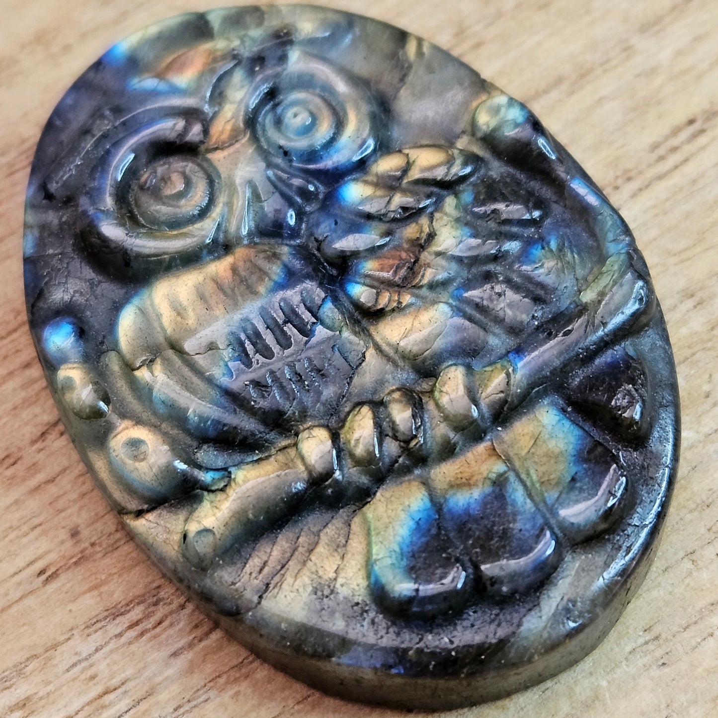 Labradorite Owl Flat Carving.