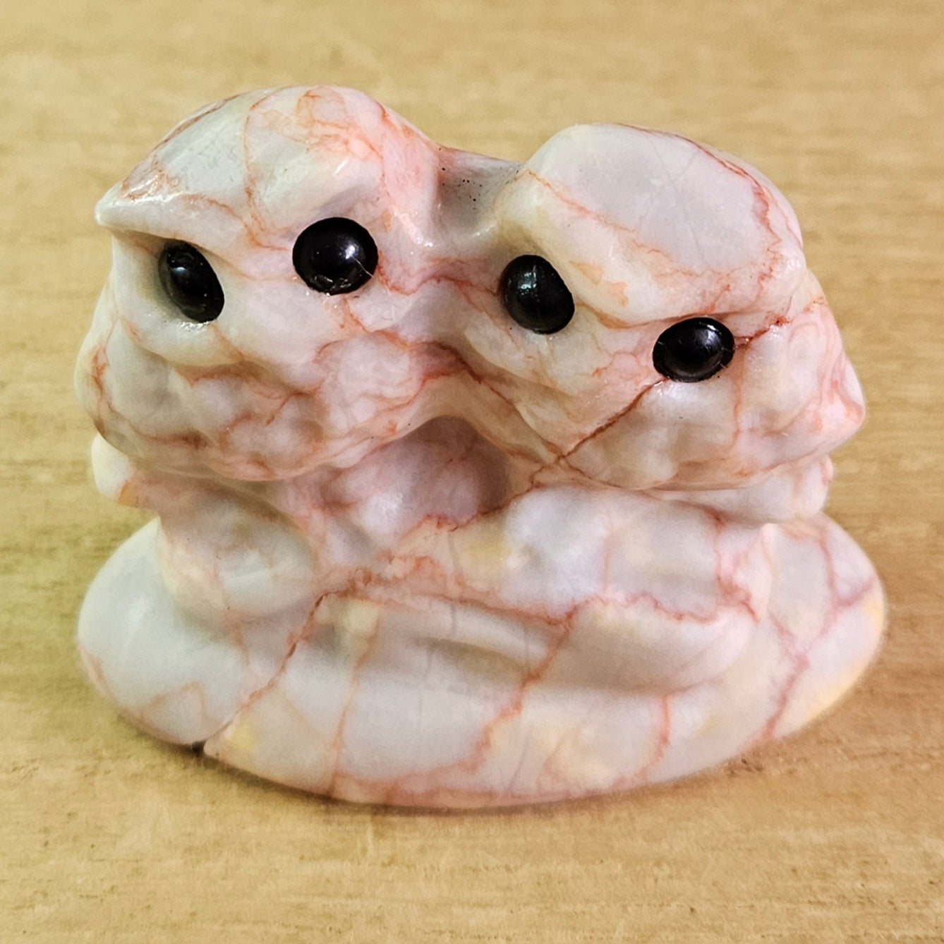 Red Vein Jasper Double Owl Carving.