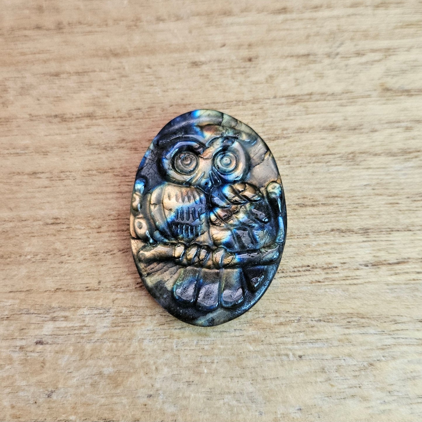 Labradorite Owl Flat Carving.