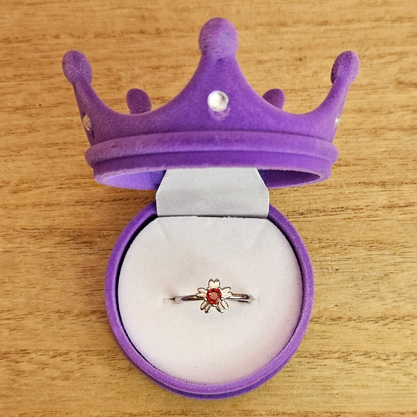 Garnet Flower Adjustable Ring.