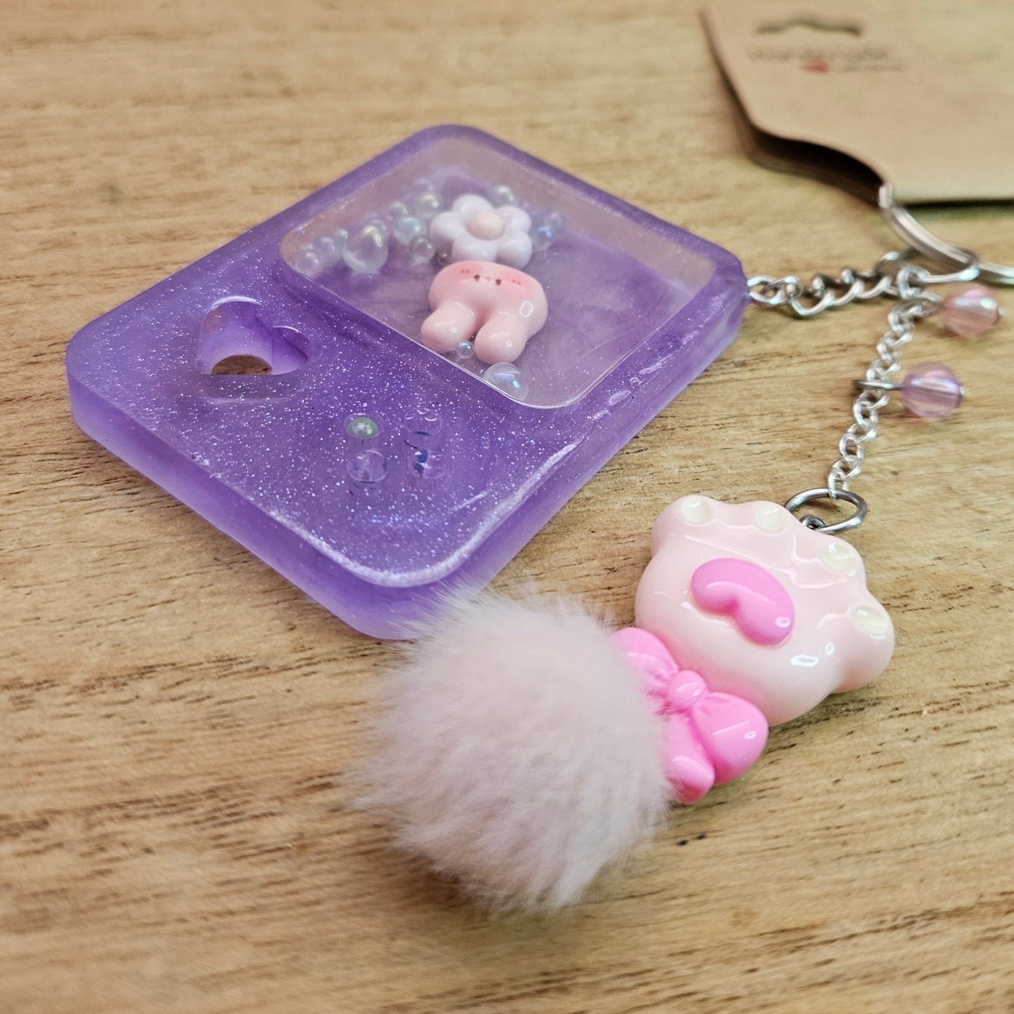 Game Console Keychain. Aura Quartz and Resin Keychain.