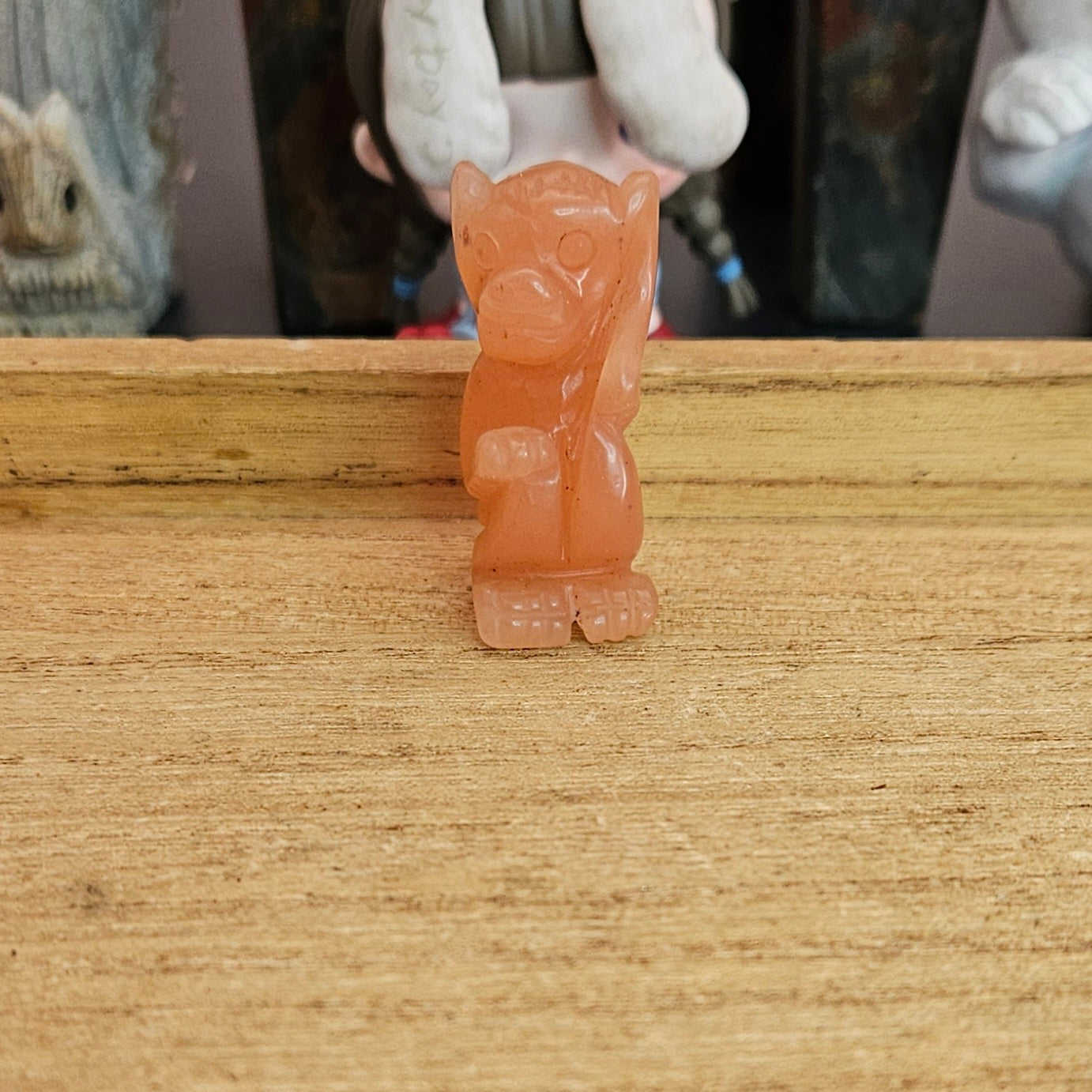 Peach Aventurine Monkey Hand Carving.