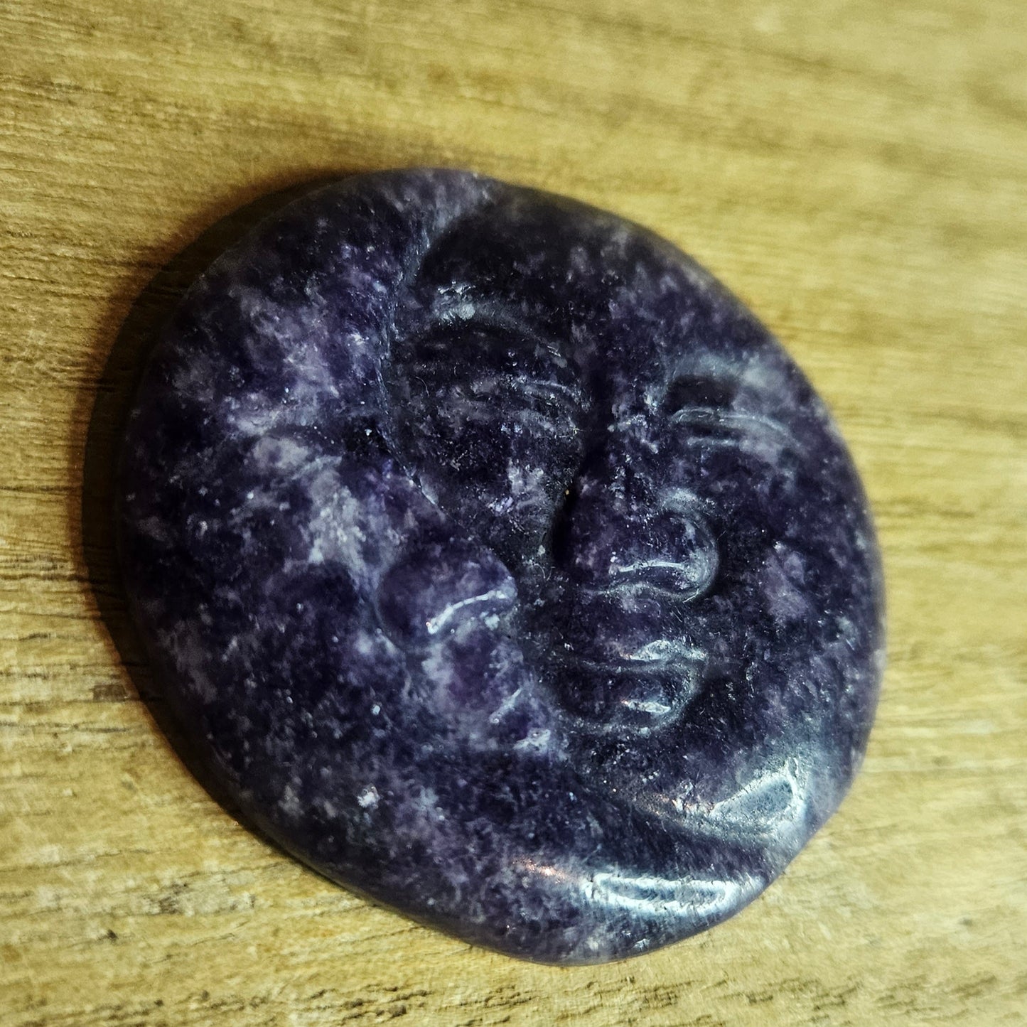 Lepidolite Moon and Sun Flat Carving.