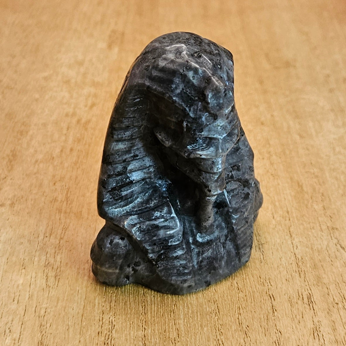 Larvikite Skull Pharaoh Carving.