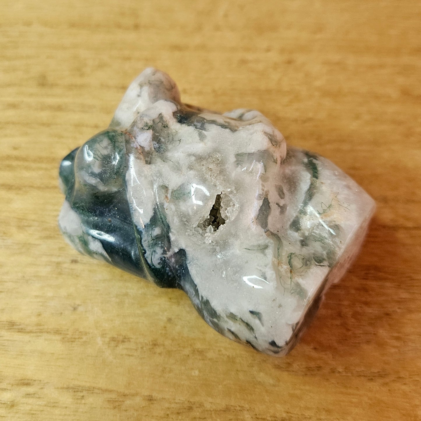 Moss Agate Pregnant Lady Body Carving