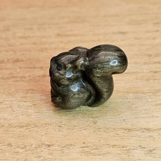 Gold Sheen Obsidian Squirrel Carving.