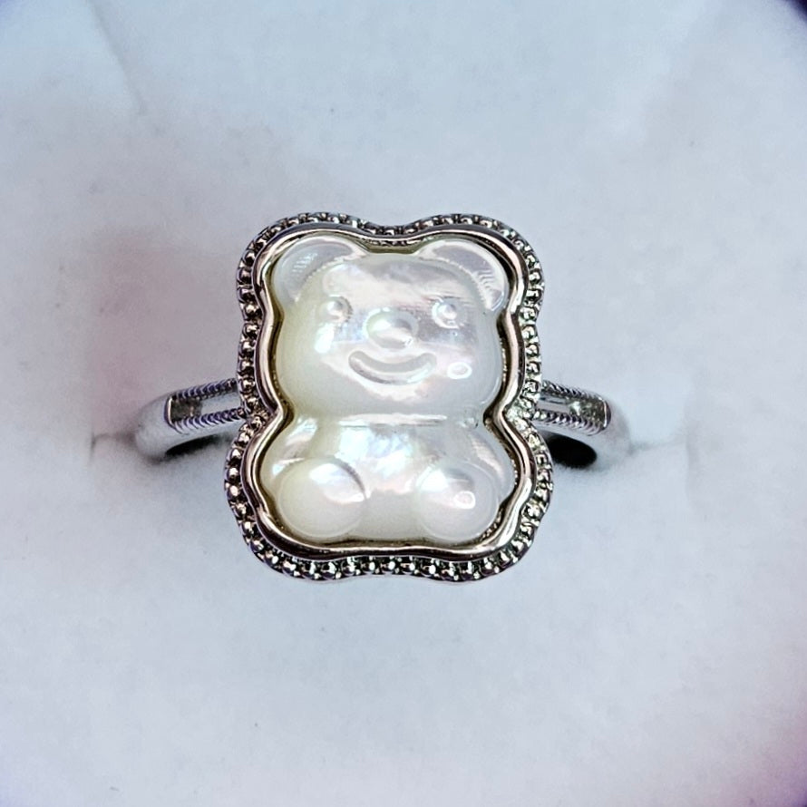 Mother of Pearl Bear Adjustable Ring.