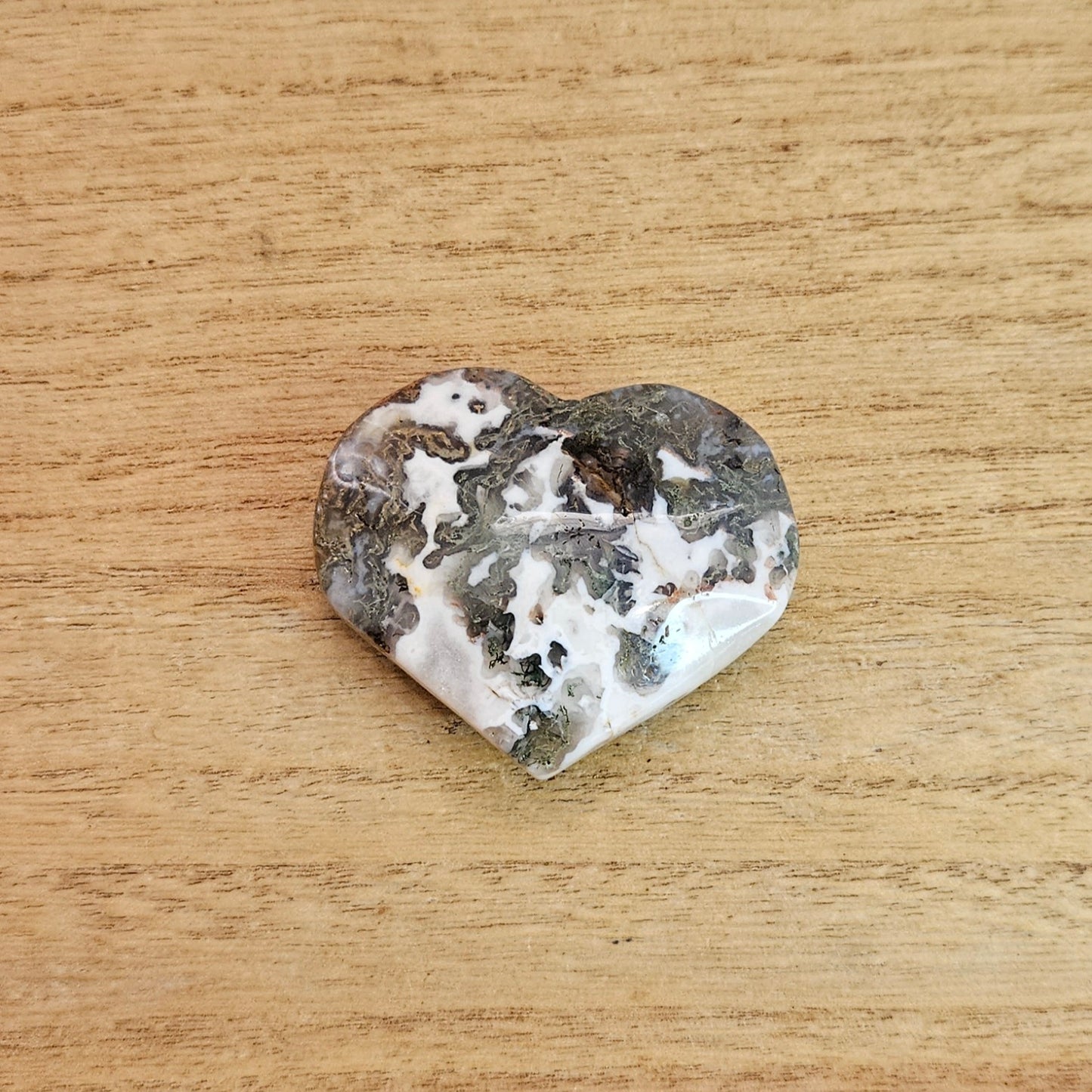 Moss Agate Heart Carving.