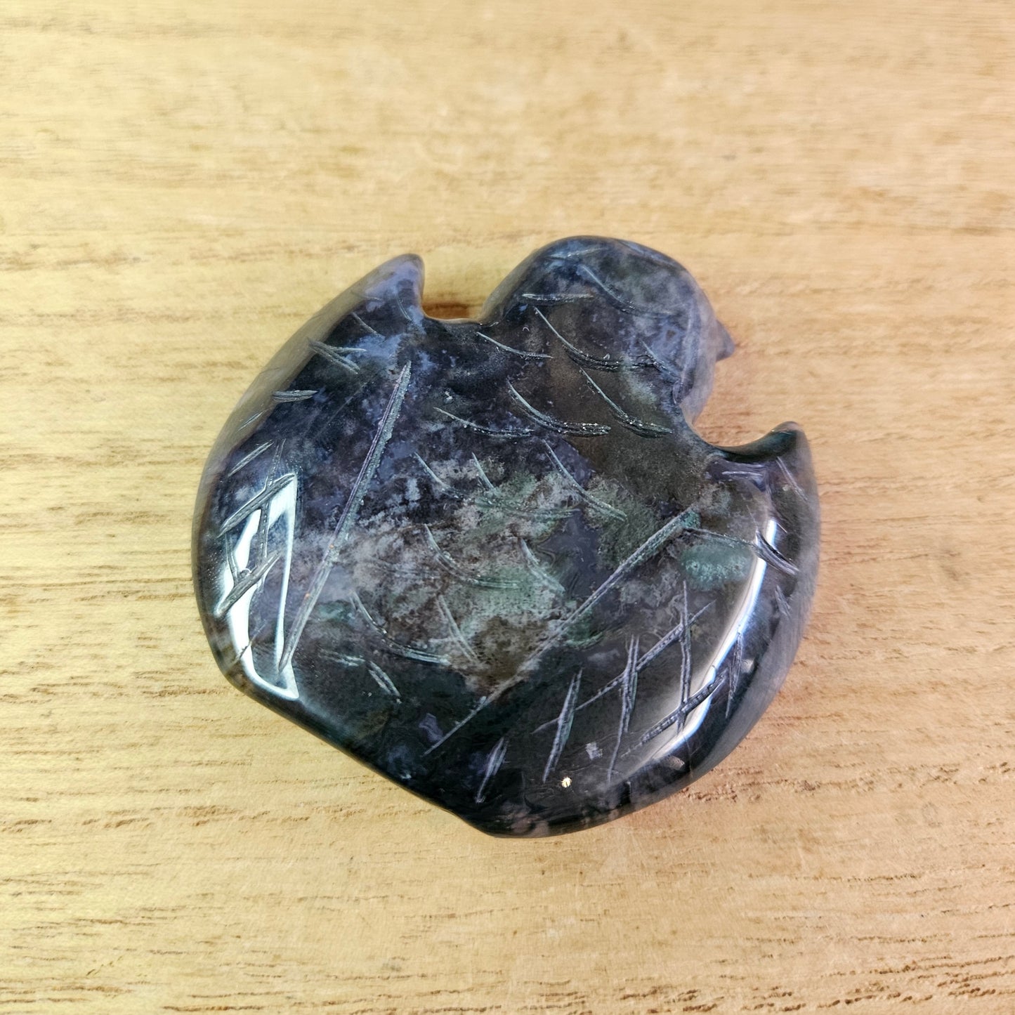 Moss Agate Owl Carving.