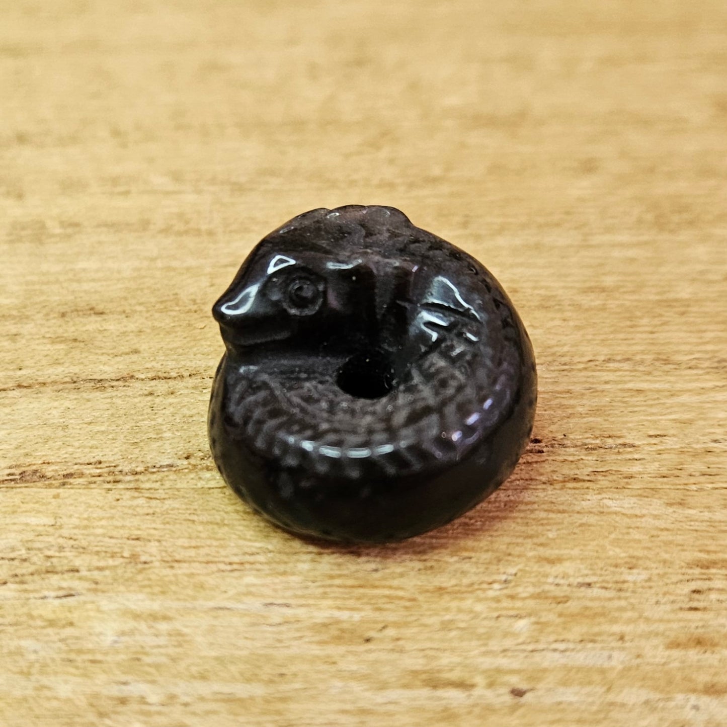 Miniature Silver Sheen Obsidian Dragon Carving.