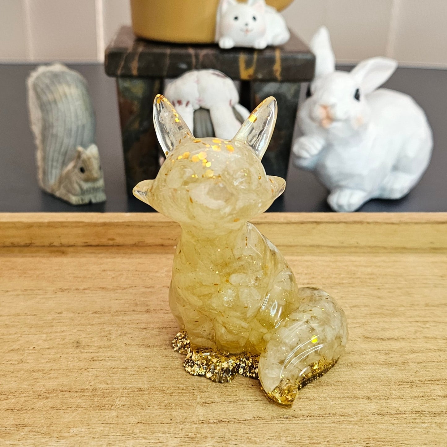 Lemon Quartz Resin Fox Ornament.